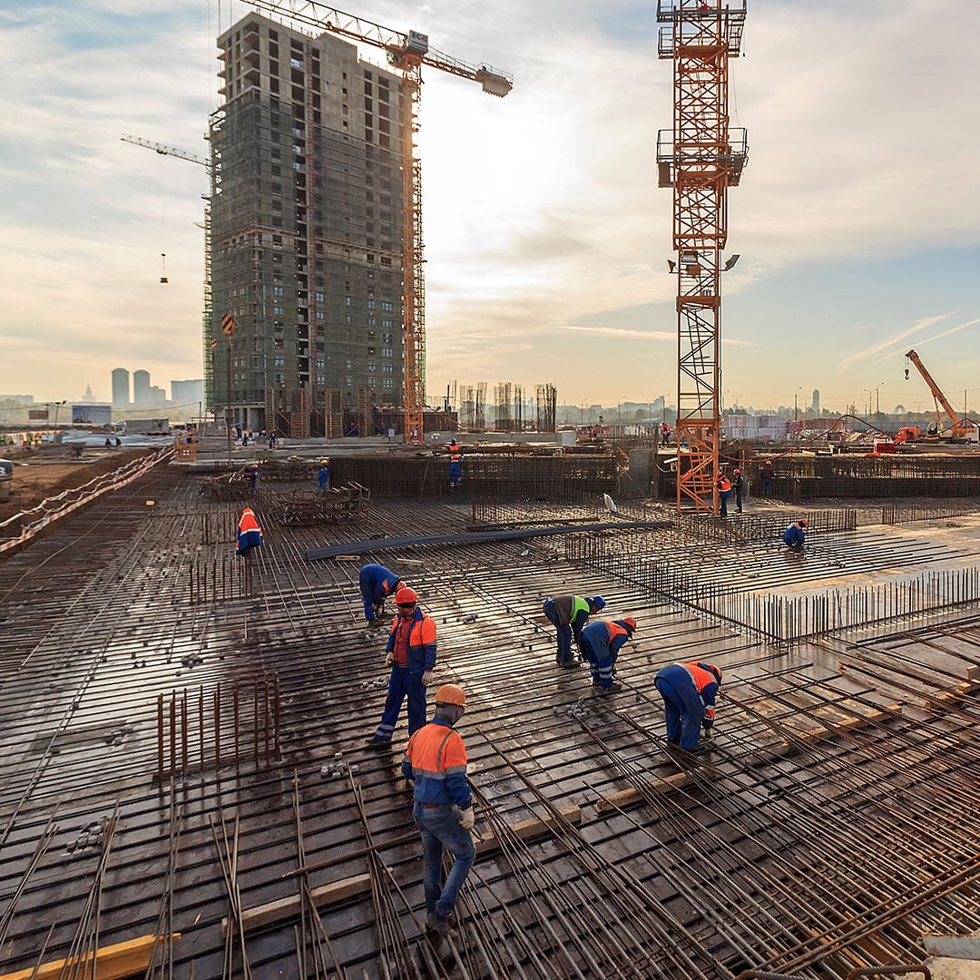 Civil construction site — reinforced concrete foundations and earthworks
